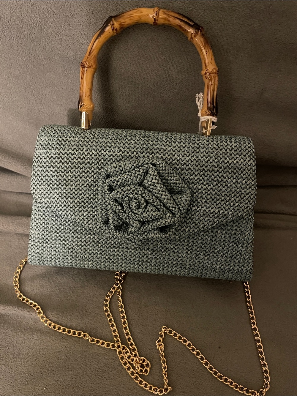 Haute Hippie Gray Woven Top-Handle Bag with Bamboo Handle
